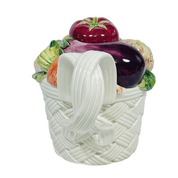 Vintage Fitz & Floyd Vegetable Garden Teapot Basket Weave 1995 in Original Box - Picture 2 of 12